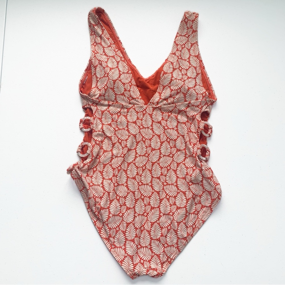 LOFT Beach | Leaf Fern Palm Frond Side Cut-Out Orange Swimsuit Small - Picture 4 of 7